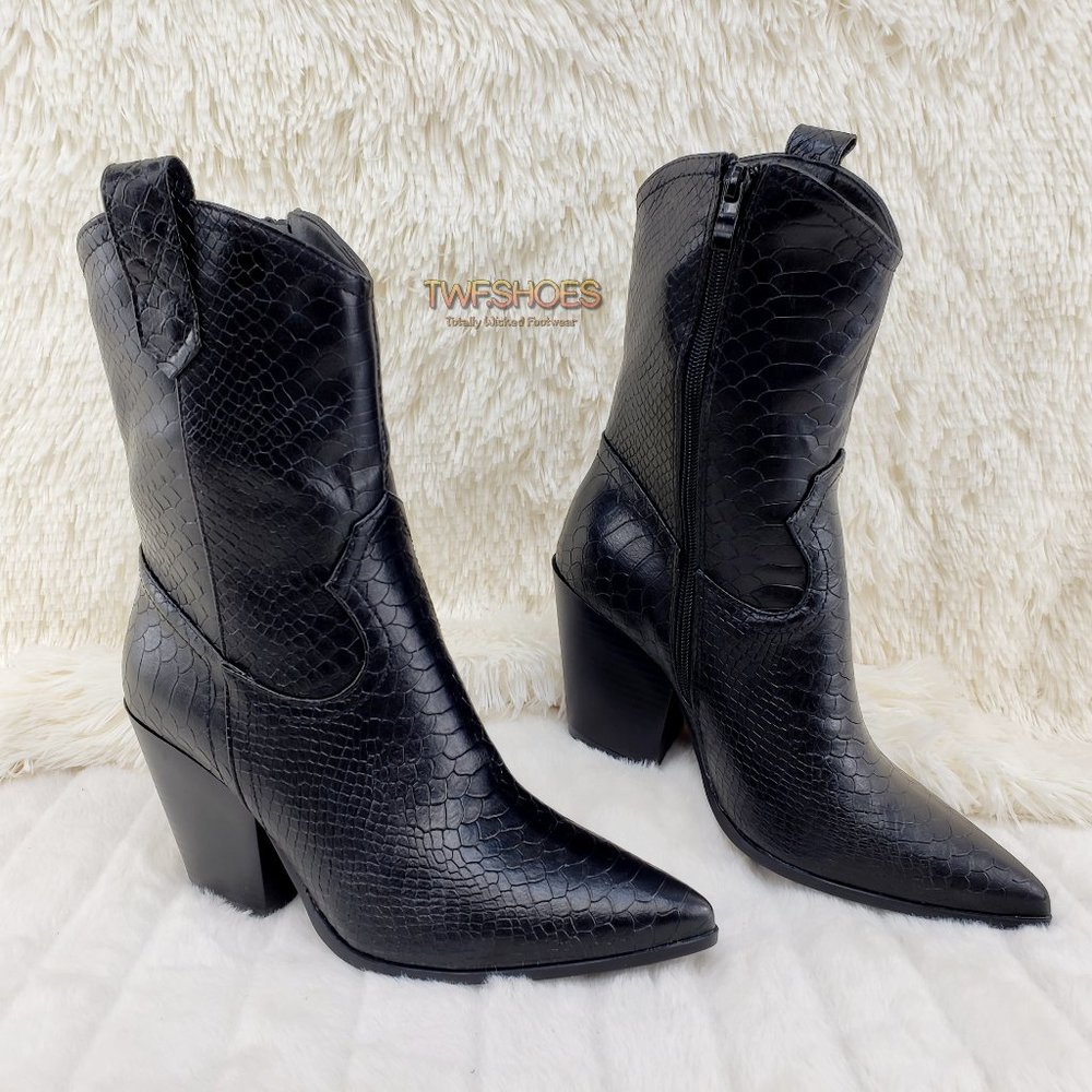 Black Snake Western Cow Girl Ankle Boots
